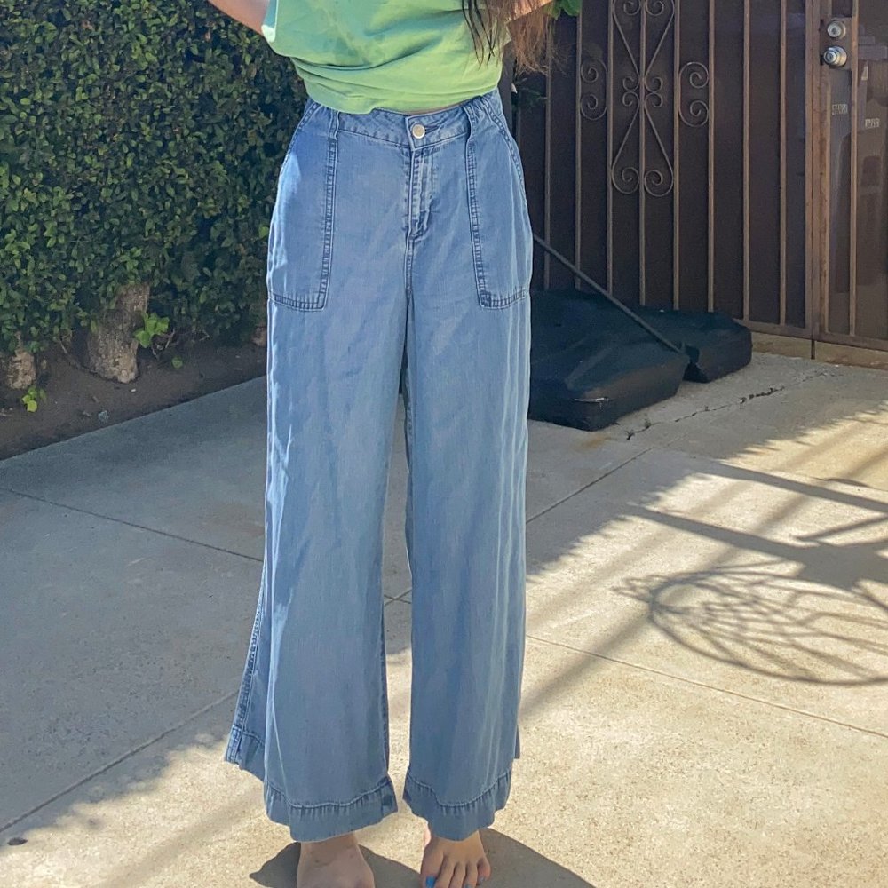 cropped chambray wide leg pants
